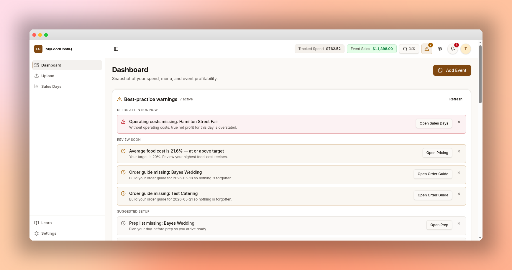 SCREENSHOT: Dashboard Warnings