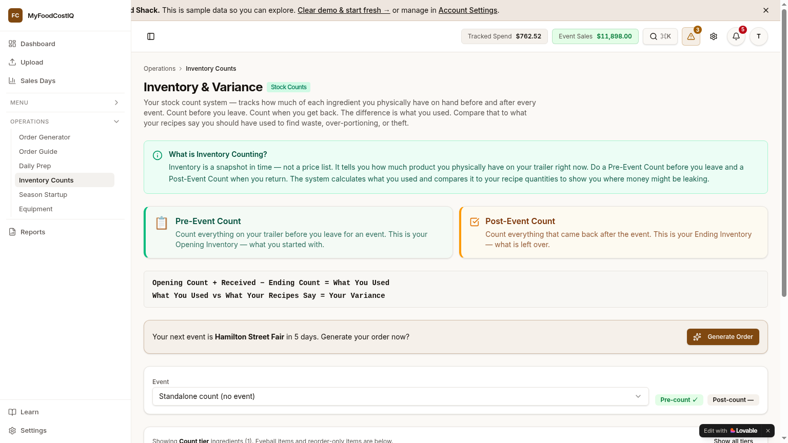 SCREENSHOT: Variance Report